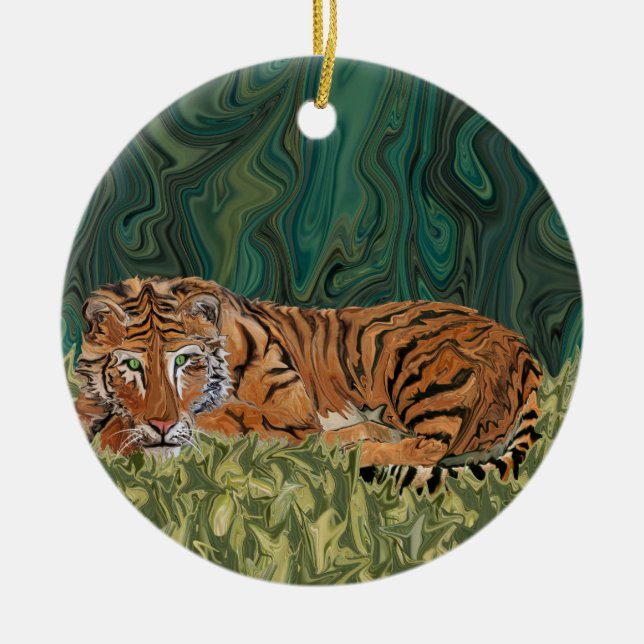 Ornement En Céramique Hasard heureux de dimanche de tigre (Devant)
