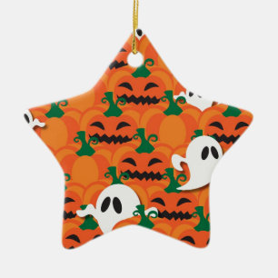 Ornement En Céramique Haunted Halloween Citrouille Patch Ghosts