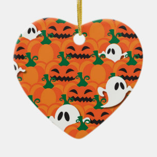 Ornement En Céramique Haunted Halloween Citrouille Patch Ghosts