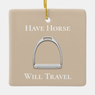 Ornement En Céramique "Have Horse Will Travel" Stirrup Iron on Beige