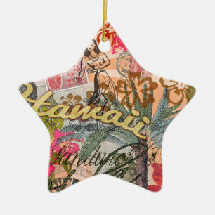 Ornement En Céramique Hawaii Hula Fleur Voyage Vintage