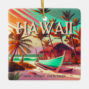 Ornement En Céramique Hawaii île tropicale coucher de soleil palmier Sou