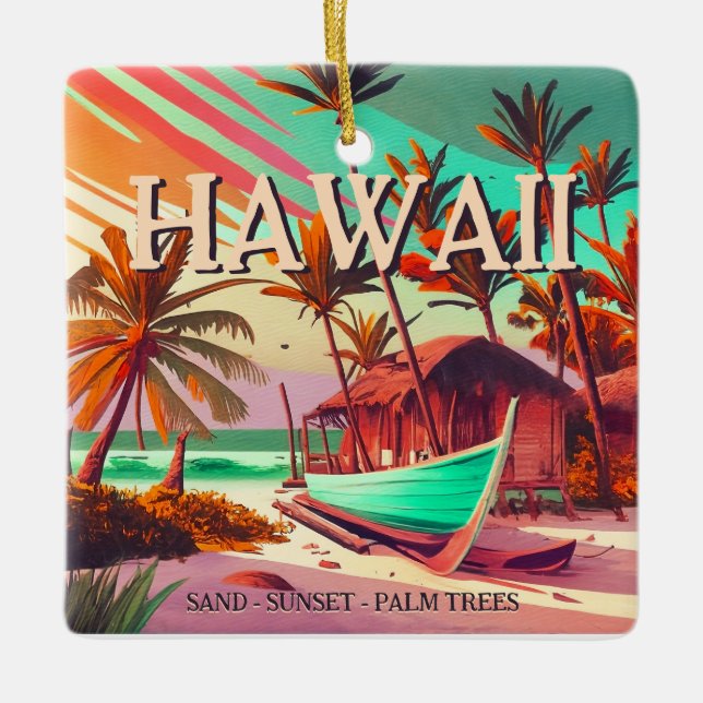 Ornement En Céramique Hawaii île tropicale coucher de soleil palmier Sou (Devant)