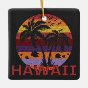 Ornement En Céramique Hawaii Vintage Palm Trees Voyage