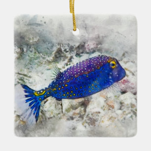 Ornement En Céramique Hawaiian Tropical Fish Watercolor - Boxfish
