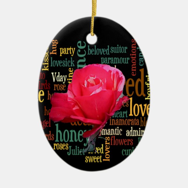 Ornement En Céramique Heureuse Sainte-Valentin Aux Roses Rouges Élégante (Devant)
