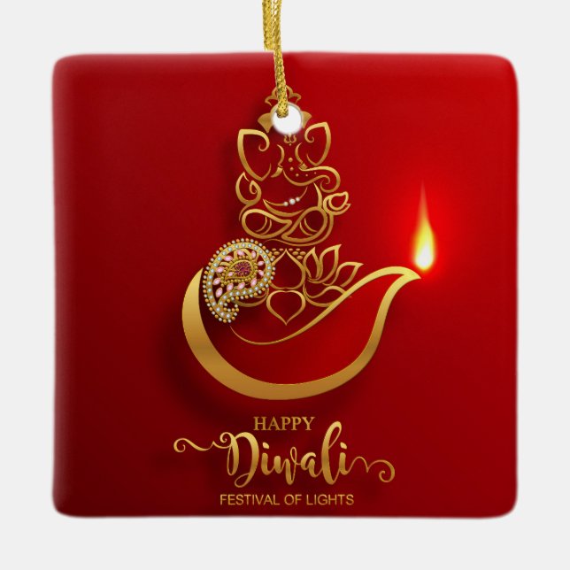 Ornement En Céramique Heureux Diwali (Devant)
