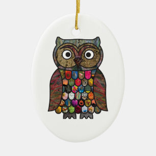 Ornement En Céramique Hibou de patchwork