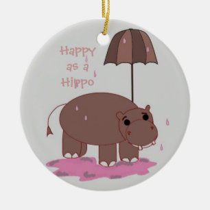 Ornement En Céramique Hippopotame Brown avec parapluie