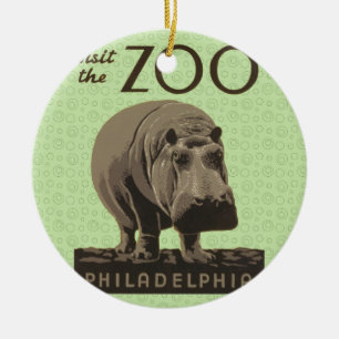 Ornement En Céramique Hippopotame vintage hippo zoo poster wpa