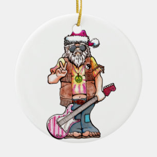 Ornement En Céramique Hippy Père Noël dit "Cool Yule"