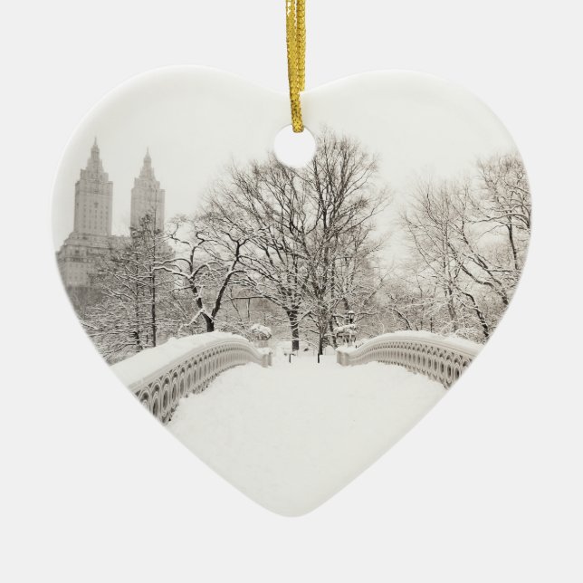 Ornement En Céramique Hiver de Central Park Romance - pont d'arc (Devant)