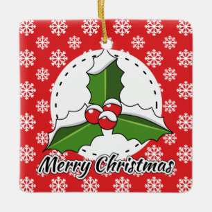 Ornement En Céramique Holly on Red White Snowflakes