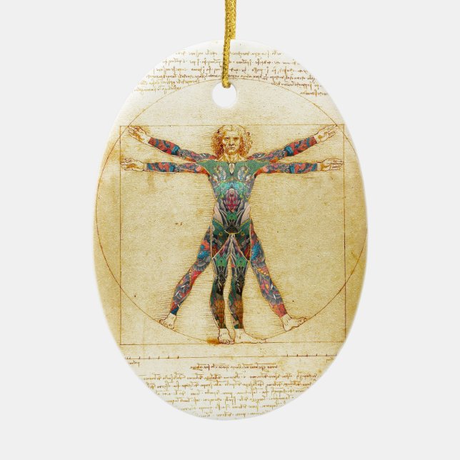 Ornement En Céramique Homme de Vitruvian de da Vinci avec des tatouages (Devant)