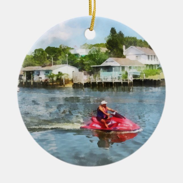 Ornement En Céramique Homme sur Jet Ski (Devant)