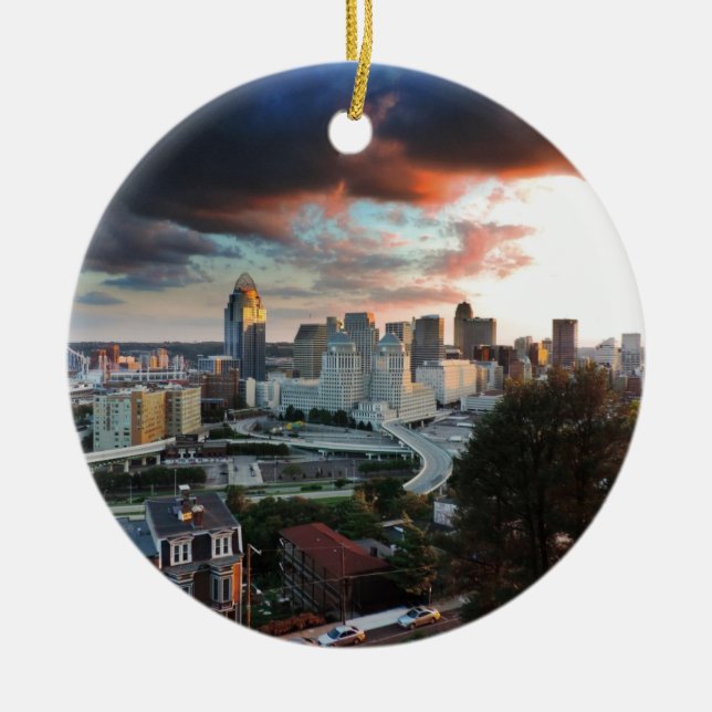 Ornement En Céramique Horizon de Cincinnati au coucher du soleil (Devant)