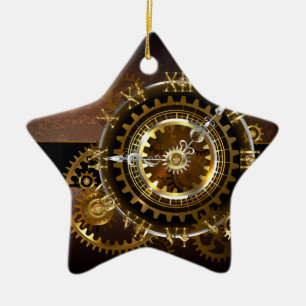 Ornement En Céramique Horloge Steampunk avec des engrenages anciens