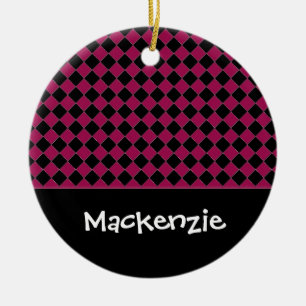 Ornement En Céramique Hot Pink and Black Diamonds Custom Name