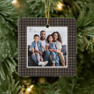 Ornement En Céramique Houndstooth classique neutre une photo Noël