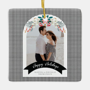 Ornement En Céramique Houndstooth Dome Carte photo de Noël