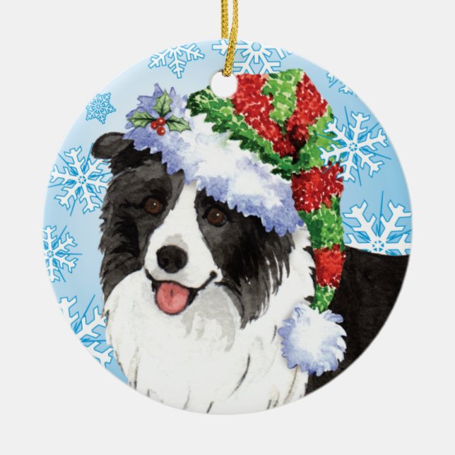 Ornement En Céramique Howliday heureux border collie (Devant)