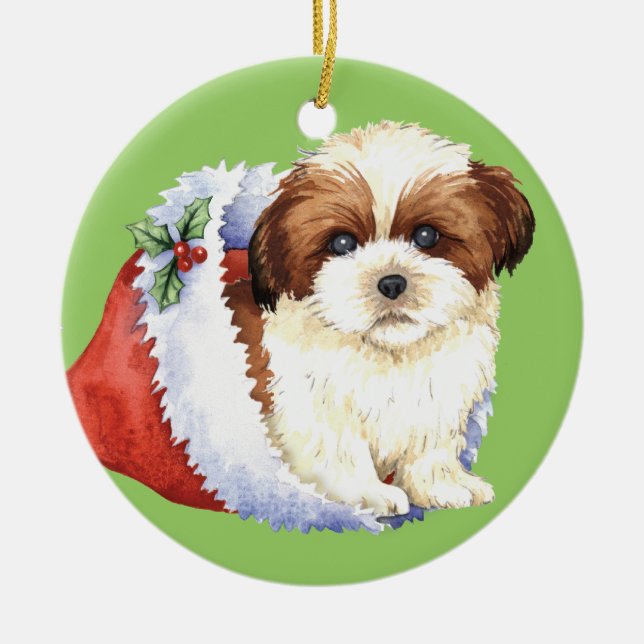 Ornement En Céramique Howlidays heureux Shih Tzu (Devant)