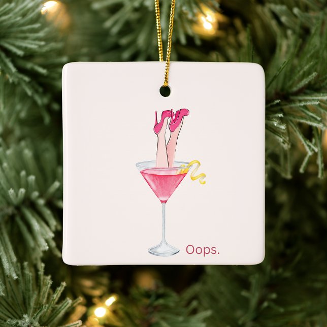 Ornement En Céramique Humour de Cocktail Féminin, Illustration Rose Amus (Créateur téléchargé)