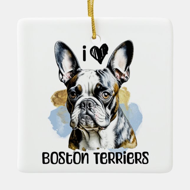 Ornement En Céramique I Love Boston Terriers Personnalisé (Devant)