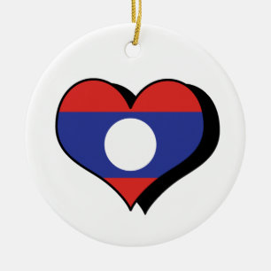 Ornement En Céramique I Love Laos Drapeau Ornament