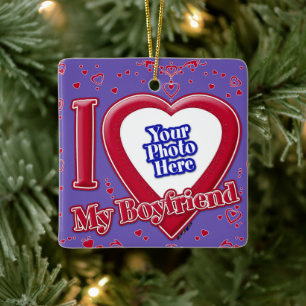Ornement En Céramique I Love My Boyfriend Photo Red Hearts Purple
