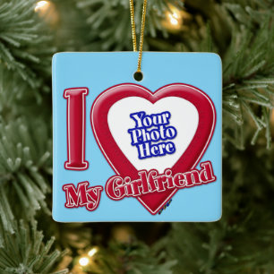 Ornement En Céramique I Love My Girlfriend Photo Coeur Rouge Turquoise
