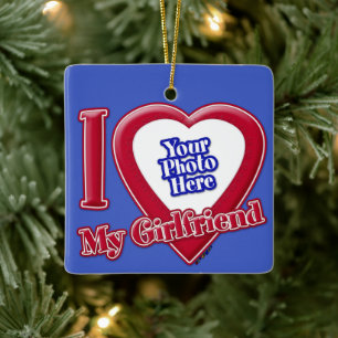 Ornement En Céramique I Love My Girlfriend Photo Red Heart D R Blue