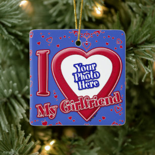 Ornement En Céramique I Love My Girlfriend Photo Red Hearts Deep Royal B