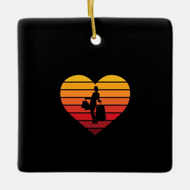 Ornement En Céramique I Love Shopping Retro Sunset Heart (Devant)