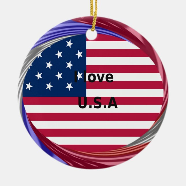 Ornement En Céramique I Love U.S.A. Swirl : Patriotic Heart Art Imprimer (Devant)