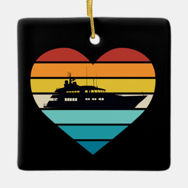 Ornement En Céramique I Love Yacht Capitaine Navire Retro Sunset (Devant)