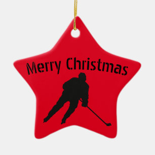 Ornement En Céramique Ice hockey Christmas ornament - player red black