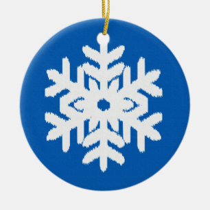 Ornement En Céramique Ikat Snowflake - Cobalt bleu et blanc
