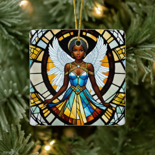 Ornement En Céramique Illustration de l'ange afro-américain en verre
