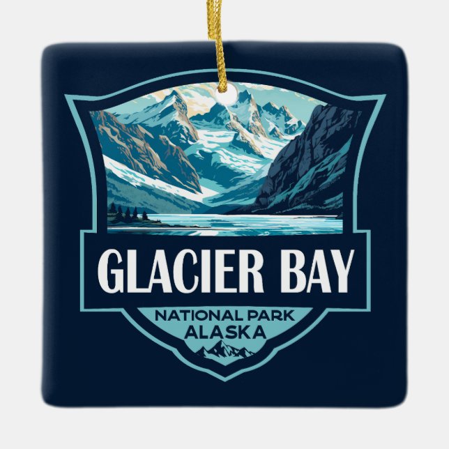 Ornement En Céramique Illustration du parc national de Glacier Bay Retro (Devant)