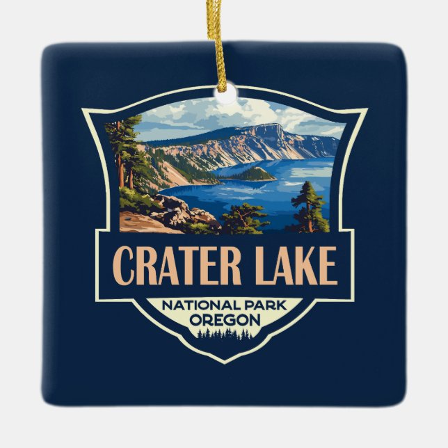 Ornement En Céramique Illustration du parc national du lac Crater Badge  (Devant)