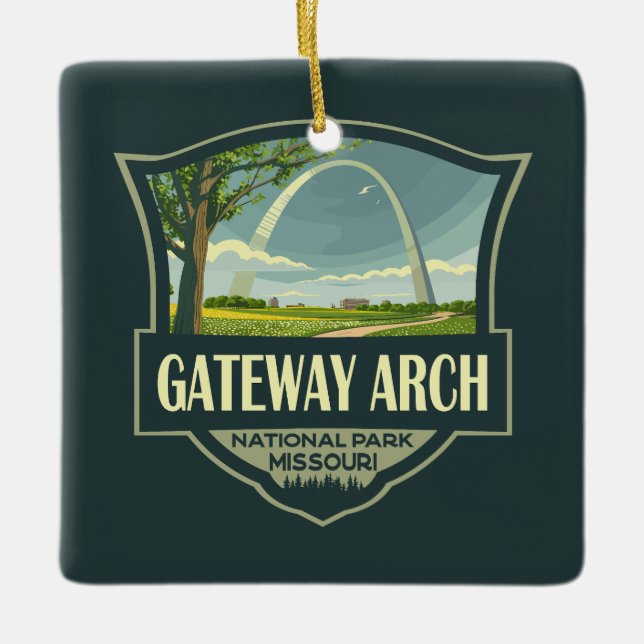 Ornement En Céramique Illustration du parc national Gateway Arch Art rét (Devant)