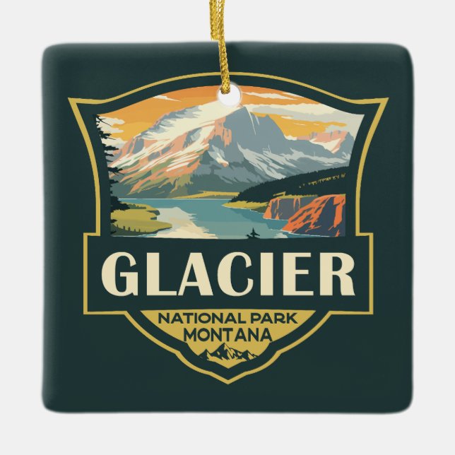 Ornement En Céramique Illustration du parc national Glacier Voyage Vinta (Devant)