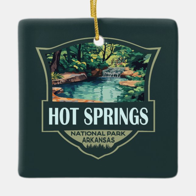 Ornement En Céramique Illustration du parc national Hot Springs Insigne  (Devant)