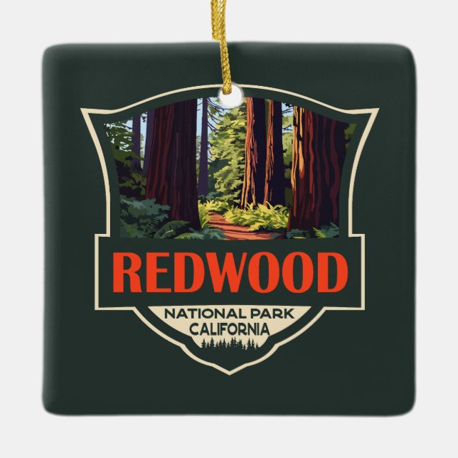 Ornement En Céramique Illustration du parc national Redwood Badge rétro (Devant)