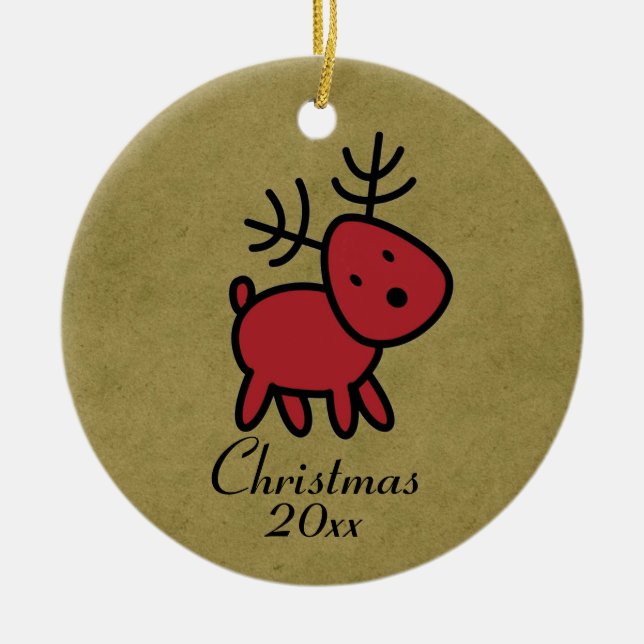 Ornement En Céramique Illustration Red Christmas Reindeer (Devant)