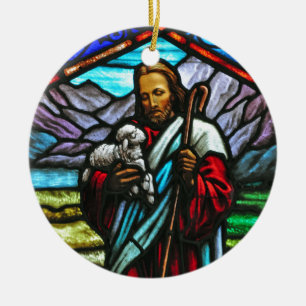 Ornement En Céramique Image en verre de Jésus et agneaux