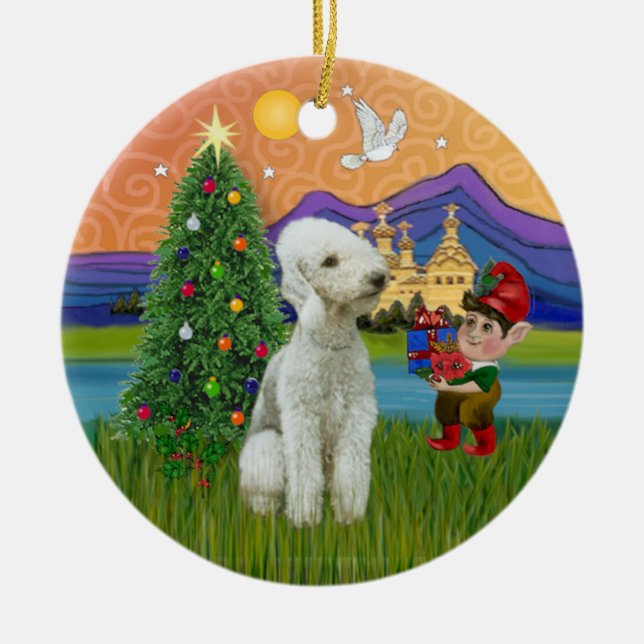 Ornement En Céramique Imaginaire de Noël - Bedlington Terrier (Devant)
