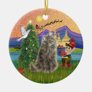 Ornement En Céramique Imaginaire de Noël - Norwegian Forest cat