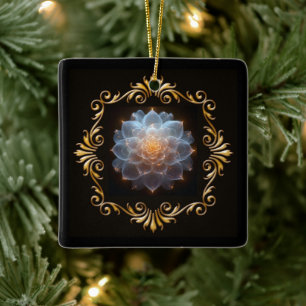 Ornement En Céramique Imaginaire Fleur romantique et cadre d'or